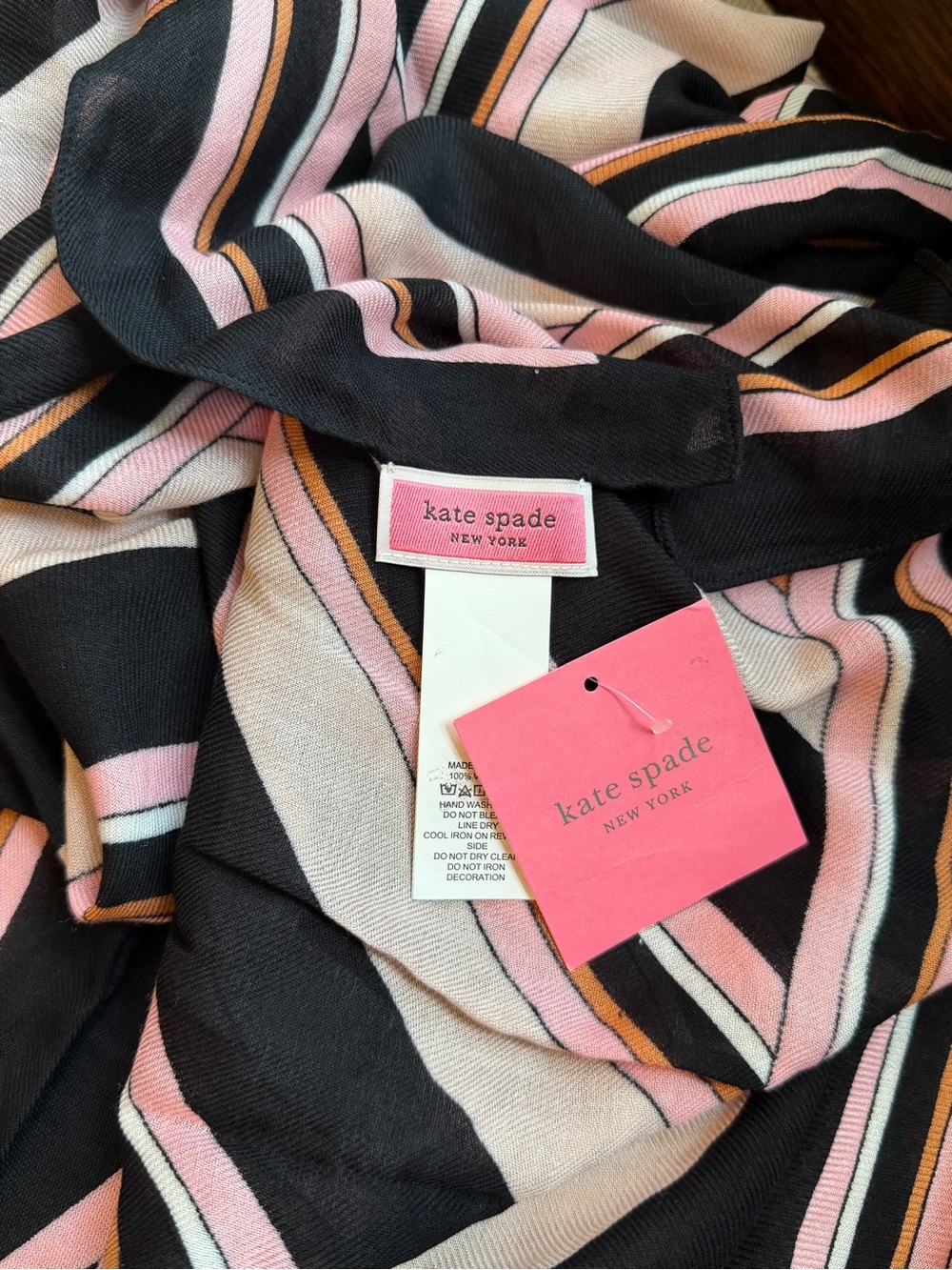 Kate Spade New York Black Pink Blush Diagonal Stripe Oversized Scarf Wrap - NWT - Picture 2 of 6